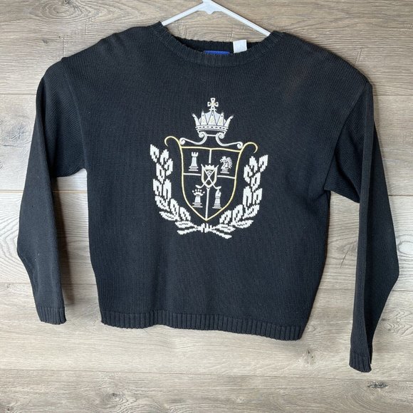 EP Pro Pullover Sweater Womens M Black with Embroidery Golf Crown Coat of Arms - Picture 2 of 9